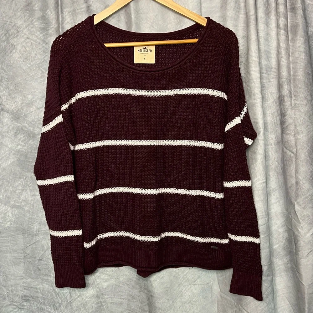 Hollister Burgundy & White Striped Long Sleeve Sweater - size Small - Picture 9 of 9